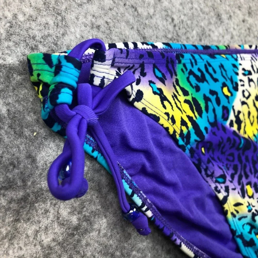 Joe Boxer Bikini Bottom XL Purple Leopard Full Coverage Bottom Side Tie Hipster